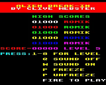 Alien Break-in (1983)(Romik Software) screen shot title